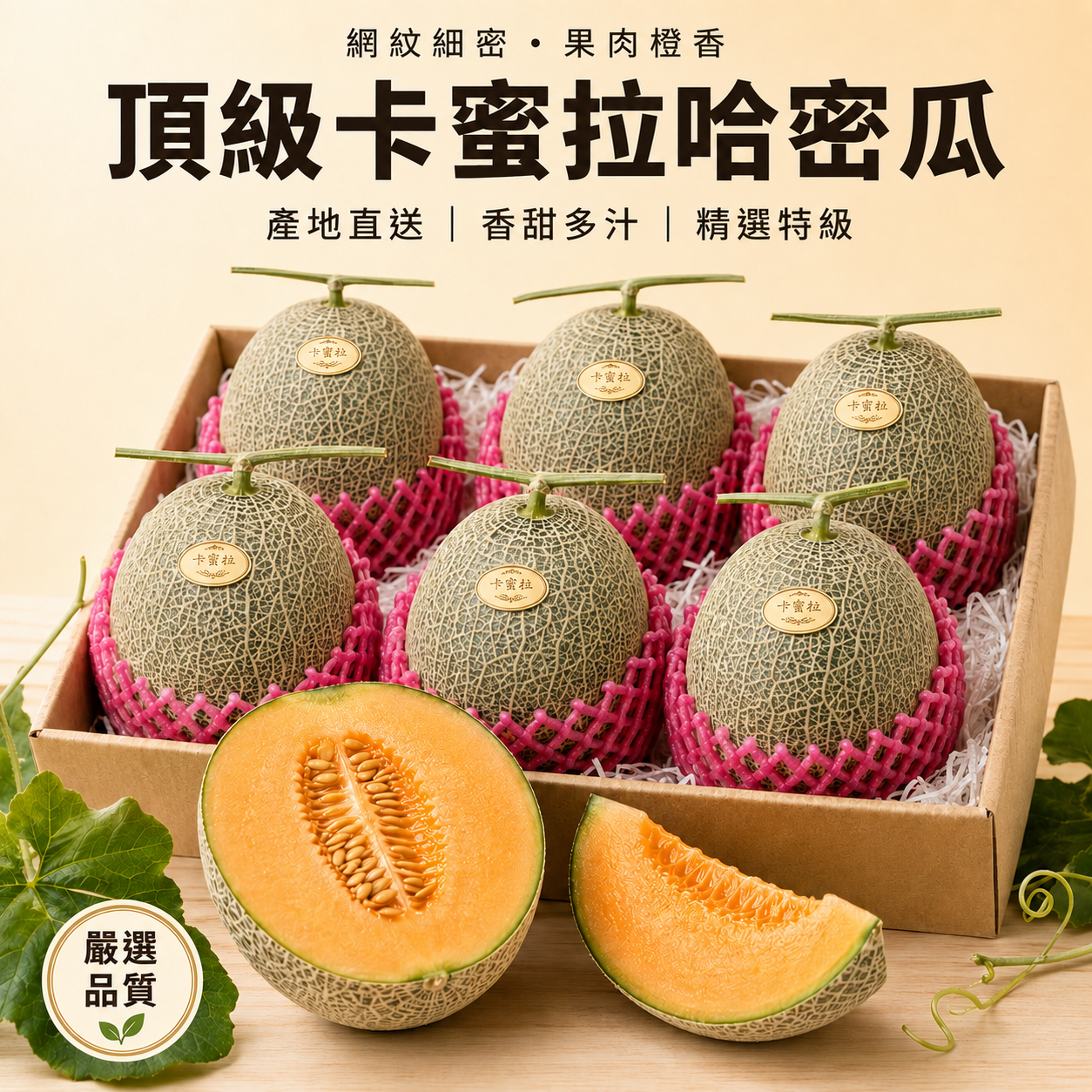 頂級卡蜜拉哈密瓜 網紋細密 果肉橙香