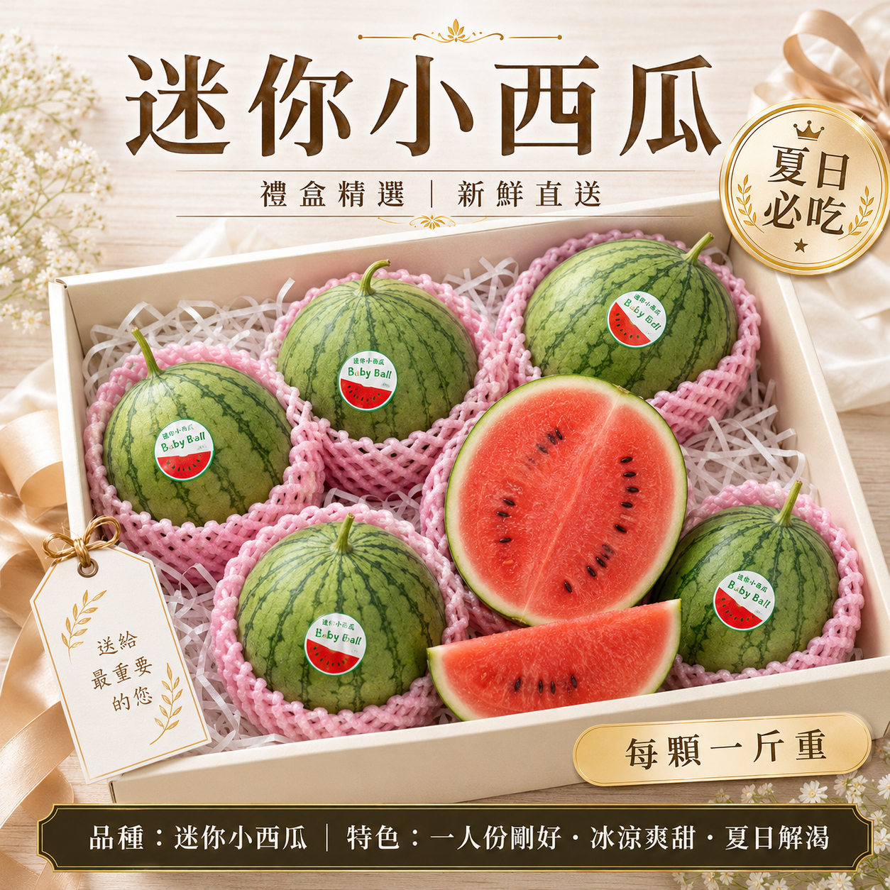 迷你小西瓜六顆禮盒裝，每顆約一斤重